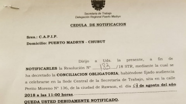 La Secretaría de Trabajo de Chubut dictó la conciliación obligatoria para el conflicto entre el Somu y CAPIP