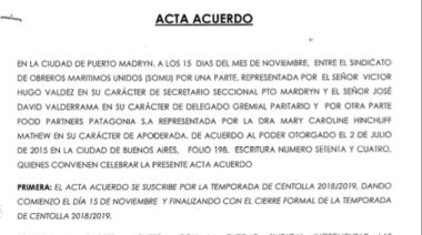 Empresa abocada a la centolla fresca y el Somu firmaron acuerdo salarial