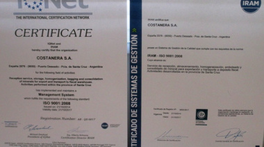 Costanera certificó calidad bajo normas ISO 9001/2008