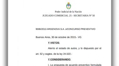 Se levantó el concurso de acreedores de Argenova