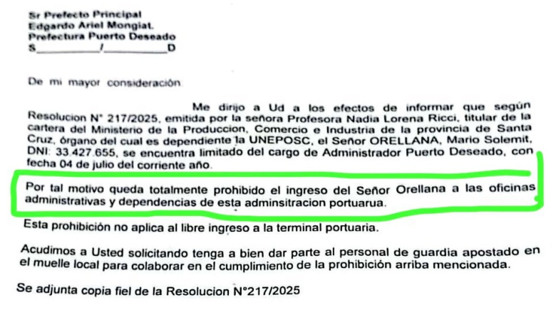 Humillante final: Desvinculan a Mario Orellana como administrador del puerto de Deseado y le prohíben el ingreso a las oficinas