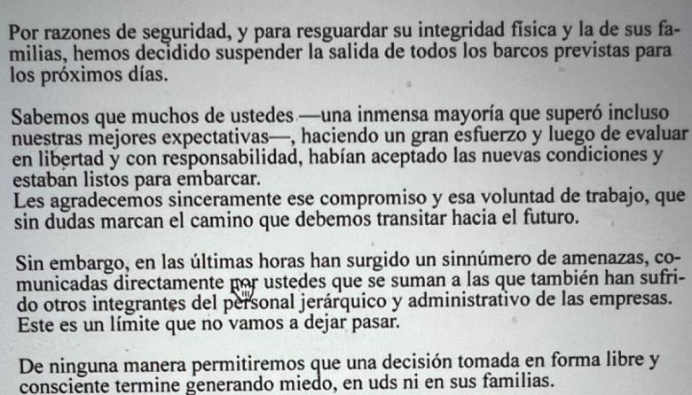 Por amenazas a tripulantes, se suspendió la zarpada de barcos tangoneros
