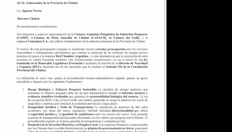 Cámaras pesqueras advierten sobre posible otorgamiento de nuevos permisos a Red Chamber y alertan por impacto ambiental y laboral