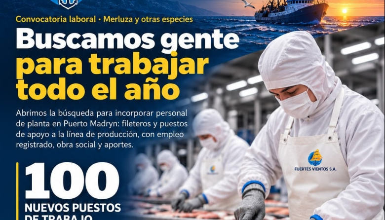 Empresa pesquera busca 100 trabajadores en Puerto Madryn