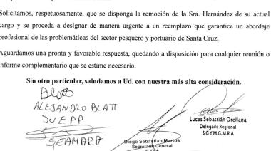Sindicatos reclaman la urgente remoción de la secretaria de Pesca de Santa Cruz