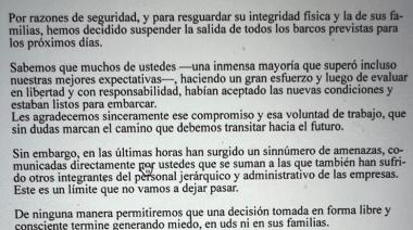 Por amenazas a tripulantes, se suspendió la zarpada de barcos tangoneros