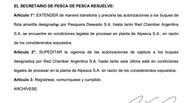 La Secretaría de Pesca de Chubut prorrogó de manera excepcional la operatoria de Pesquera Deseado en la planta de Alpesca